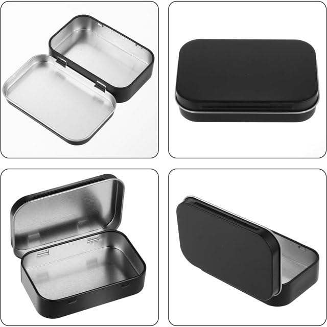 Image of 3Pcs Black Rectangular Small Tins with Lids Tin Boxes Tins Container Metal Empty Hinged Tin Storage Boxes for Candy Key Earrings Food Storage