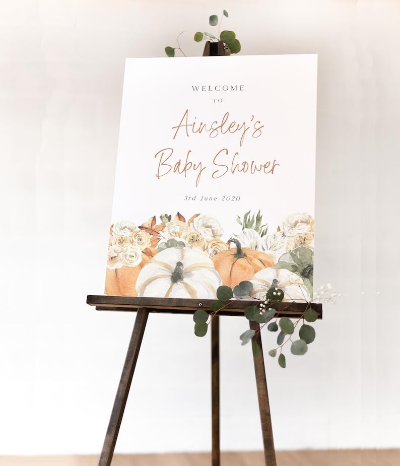 Letrero de bienvenida personalizado de calabaza para baby shower, letrero de bienvenida de calabaza para baby shower, letrero de bienvenida floral