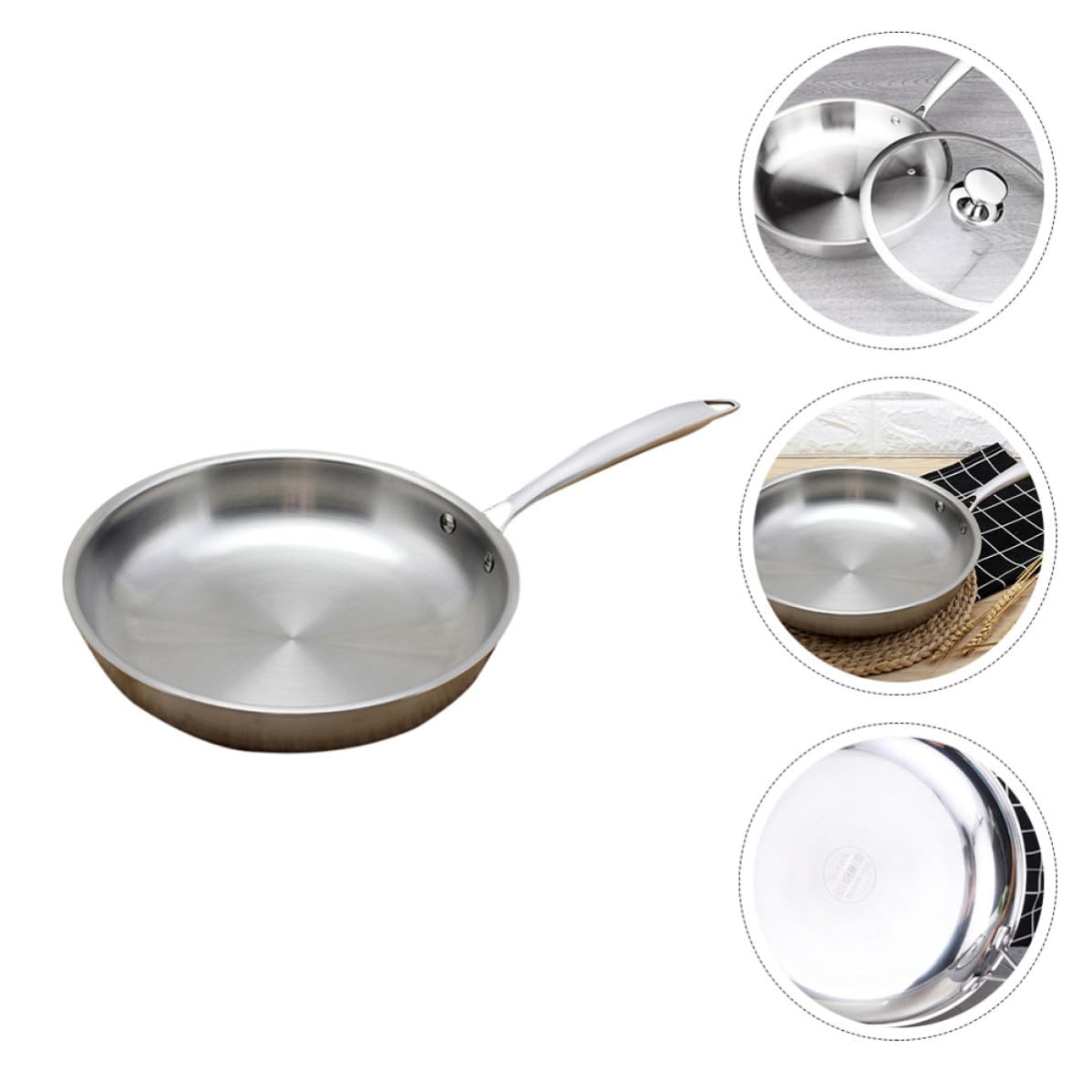 Sartén de Acero Inoxidable 304 Plata para Cocina y Estufa Eléctrica