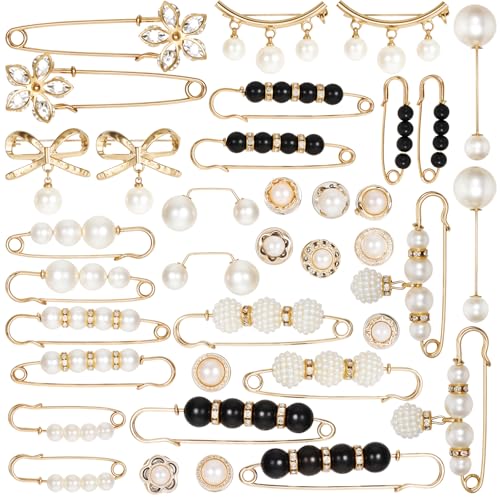 Ouligay 36 Pcs Faux Pearl Shawl Pin,White Pearl Hat Pin for Women,Pearl Decorative Pins for Sweater,Scarf,Collar,Coat Accessories