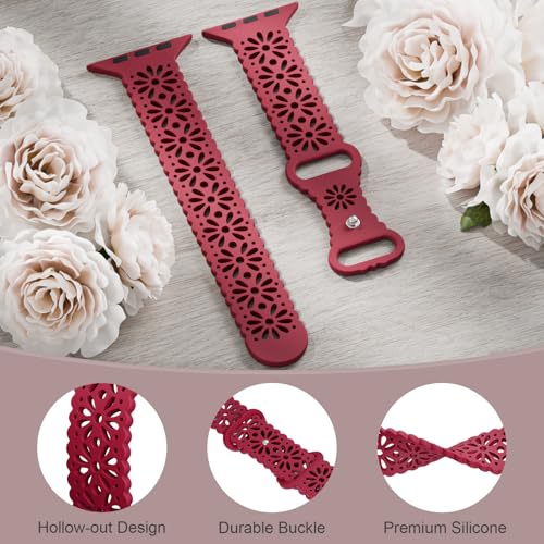 Image of Slim Lace Hollow-out Floral Silicone Bands Compatible with Apple Watch Band | Soft Thin Engraved Band Compatible with iWatch Band 38mm 40mm 41mm 42mm 44mm 45mm 46mm 49mm Series 11 10 9 8 7 SE 6 5 4 Ultra