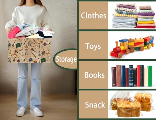 Image of Large Kids Book Basket Foldable Nursery Baby Storage Bin Collapsible Box Organizer Magic Bedroom Decor (Retro)