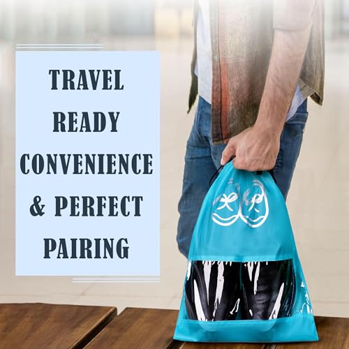 Image of Heart Home Pack of 24 Travel Shoe Organizer | Storage Bags | Travel Carrying Bag | Storage Organizers Set | Shoe Cover with Transparent Window | Shoe Dori Cover | Sky & Royal Blue