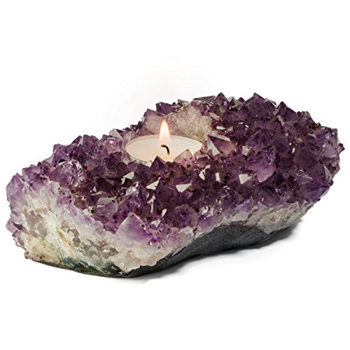 Natural Amethyst Cluster Pillar Candle Holder. Premium Quality Made in Brazil (aprox. Size 4.5