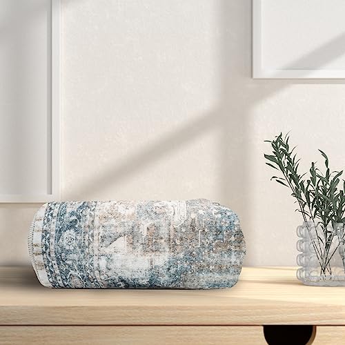 Washable 2x3 Entryway Area Rug: Non Slip Door Mat Indoor Vintage Soft Kitchen Floor Mat with Rubber Backing for Living Room Bedroom Bathroom Non Shedding Carpet Runner (Blue, 2X3)