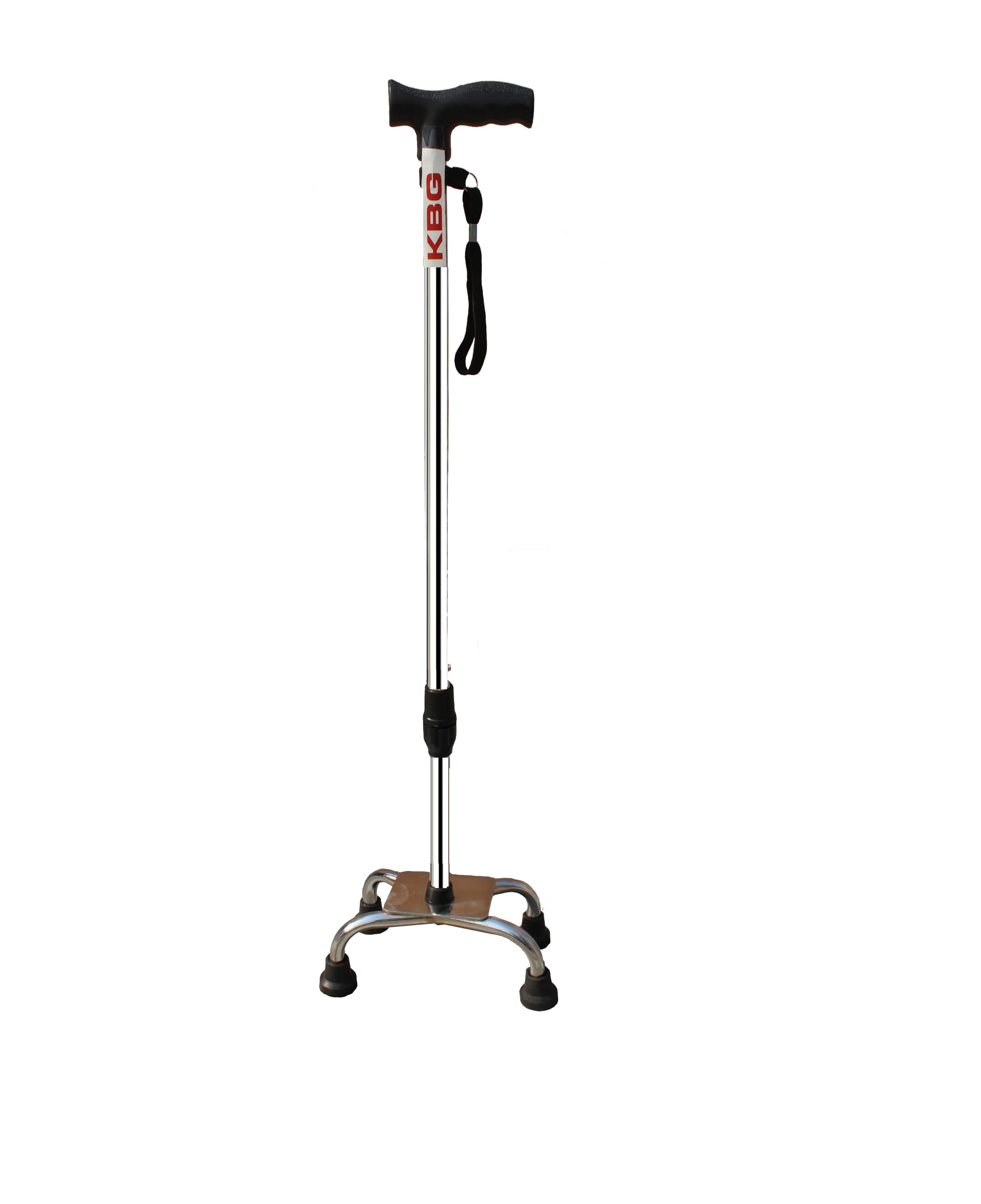 KBG Surgical 4 Leg Black Base Height Adjustable with Hand Dori Walking Cane Quadripod Walking Stick for Elderly & Those Physically Challenged (Chrome Finish) (churi nut Hand dori)-image-44