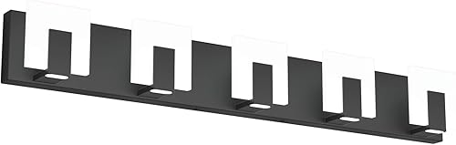 Aipsun - 5 Lámparas de tocador, modernas, de color negro, con luz led arriba y abajo, para colocarlas sobre el espejo del tocador del baño, de 6,000