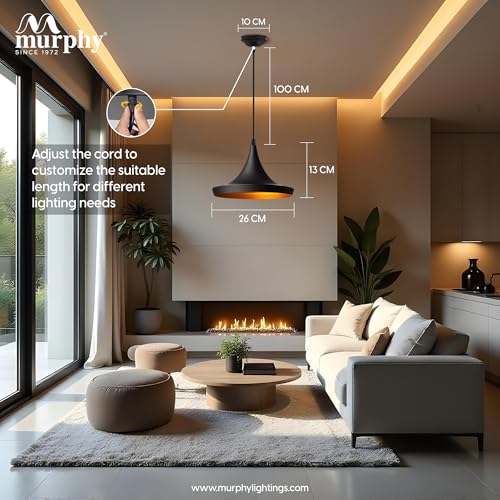 Image of Murphy Metal Tulip Shape Black Hanging Pendant Ceiling Light Lamp for Living Room, Bedroom, Kitchen, Balcony (Bulb Included), Pack of 3