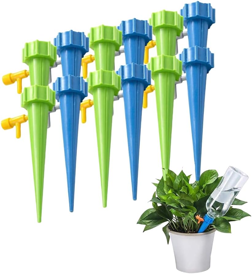 HOGOOD Plant Self Watering Spikes,12 Pcs Automatic Irrigation Equipment Self Watering Drip Devices with Slow Release Control Valve Switch, Plant Watering Devices for Outdoor Plants, Garden, Travel