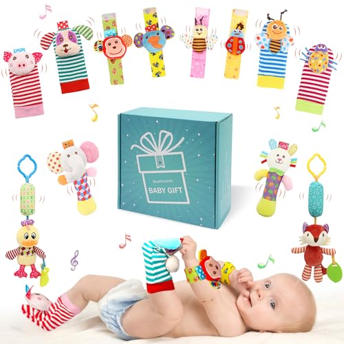 Image of Wrist Rattles Foot Finder Rattle Sock Baby Toy, Hanging Rattle Toy, Hand Bracelet Rattle, Feet Leg Ankle Socks, Activity Rattle Present Gift for Newborn Infant Babies Boy Girl-12pcs A