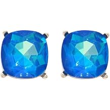 Sparkly Color Glass Post Earrings - Cushion Cut Solid, Square Lever, Round, Semi Precious Glitters Epoxy, For Women