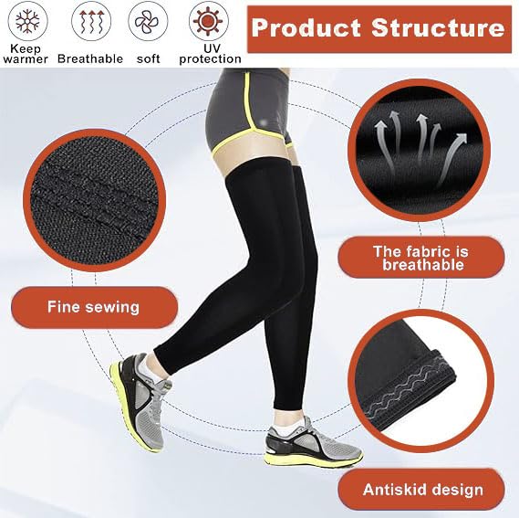 2 Pair Compression Leg Sleeves and Arm Sleeve,UV Protection & Full Leg Coverage,Anti-Slip Silicone Grip,White & Black3