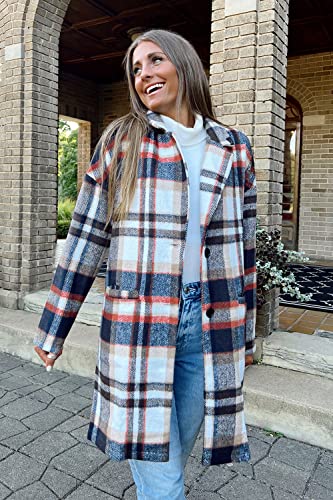 PRETTYGARDEN Women Plaid Shacket Jacket Trendy Fall Casual Button Wool Blend Tartan Trench Coat Winter Clothing with Pockets