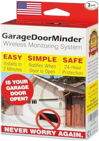 Garage Door Minder® Version II. 100% Wireless. Installs in Two Minutes! No Wi-Fi. in-Home Monitor & Alert System. Great for Seniors!