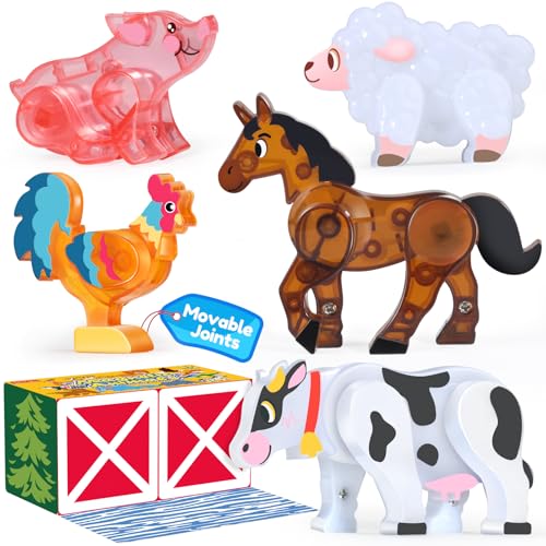 Oriate Magnetic Tiles 3D Animal Farm Toys 5pcs Farm Animals for Kids Movable Joints Animal Toys Suitable for Kids Magnetic Blocks Building Magnet Tiles STEM Educational Construction