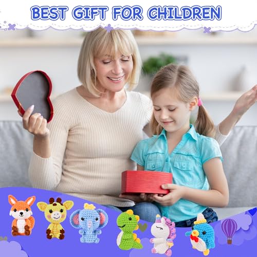 Wunila 6Pcs Crochet Kit for Beginners, DIY Craft for Adults, Great Gifts for Crochet Lovers, Crocheting Animals Kits with Step by Step Videos,Yarn,Crochet Hook,Birthday Gift, Holiday Gift