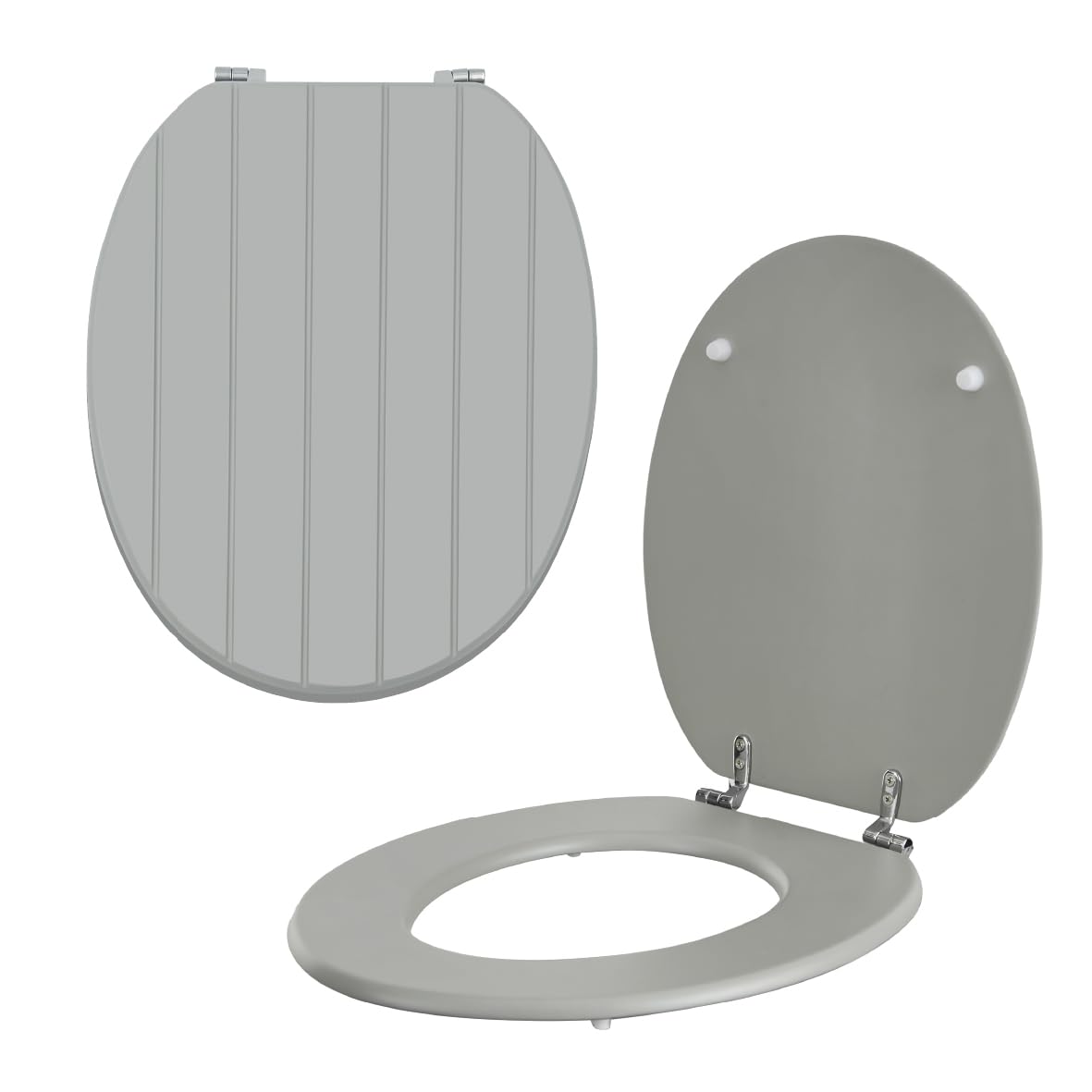 Anika Grey Tongue And Groove Toilet Seat/Chrome Plated Hinges/Easy Installation / 43Cm X 37.5Cm (Grey Tongue And Groove)