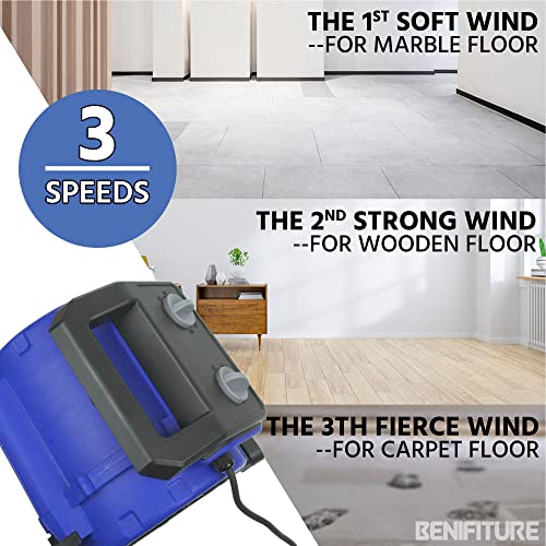 Benifiture 2400Cfm Air Mover With Timing Function, 3-Speed 1/2Hp Portable Floor Blower Carpet Dryer, 48Db Low Noise, With 16Ft Cord, For Water Damage Restoration, Temperature Cooling & Air Circulation #TOP3