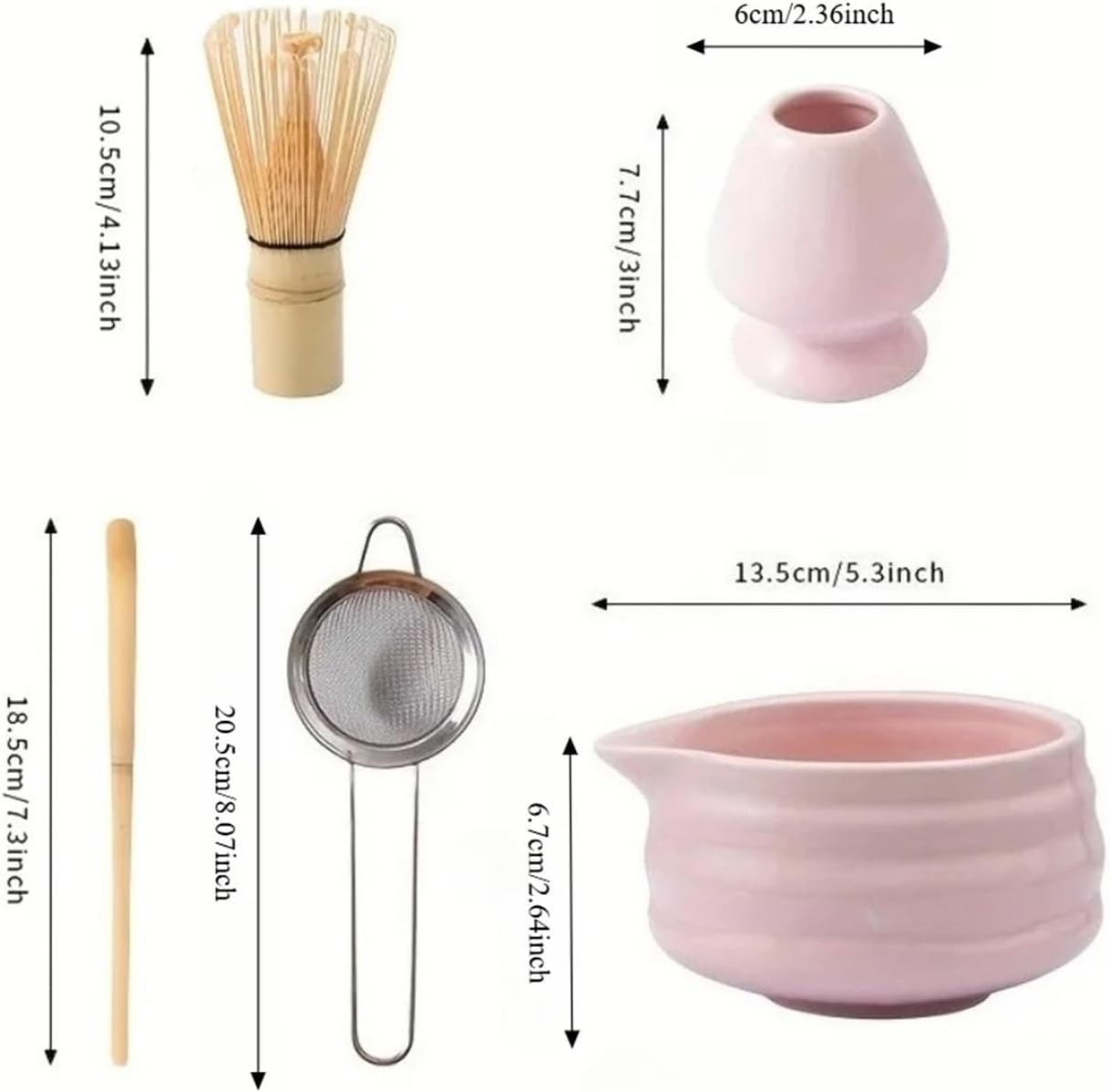 5 Pcs Pink Ceramic Matcha Bowl And Whisk Set Includes And Holder Bamboo Scoop Sifter Tea Ceremony Kit