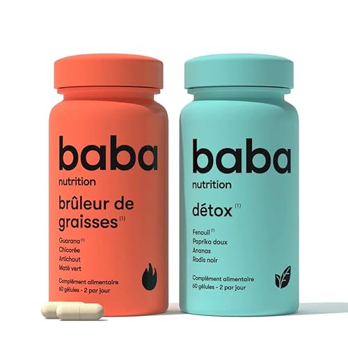 Baba Nutrition – Detox & Brûleur – Complément Alimentaire Minceur Naturelles à Base de Plantes – 2 x 60 Gélules – Cures 1 Mois – Bruleur de Graisse Puissant & Détoxification Complète