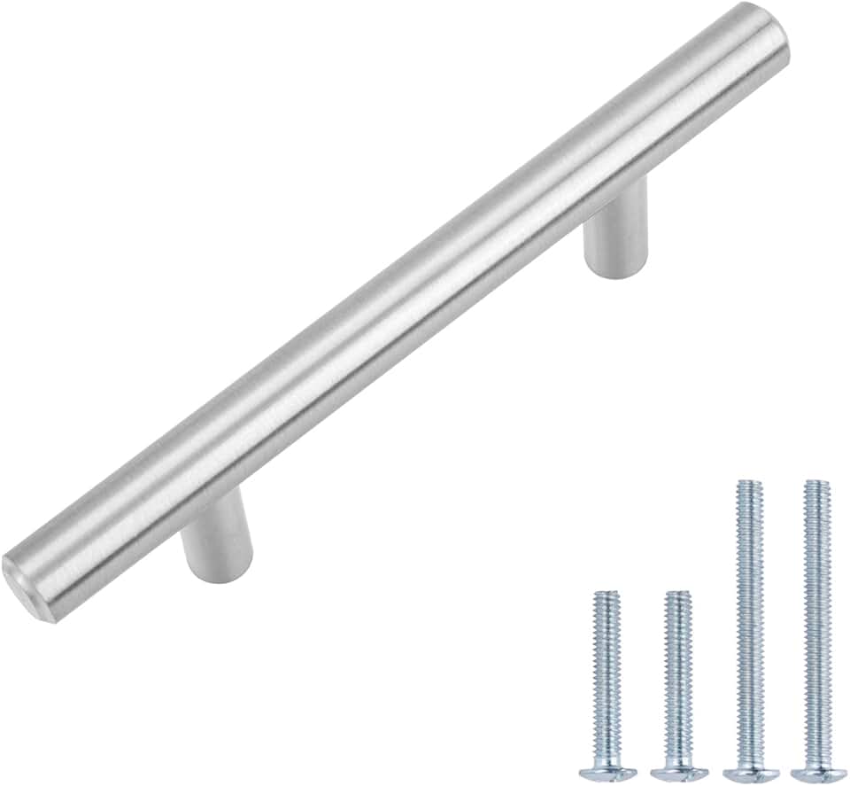 Amazon Basics Euro Bar Cabinet Handles, Drawer Pulls, Kitchen Cabinet Hardware, 5.38-inch Length, 3-inch Hole Center, 1/2-inch Dia