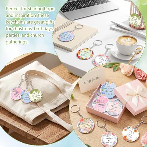 Image of clothmile 100 Pcs Bible Verse Keychains Christian Keyrings Marble Keychains Acrylic Religious Key Rings for Women