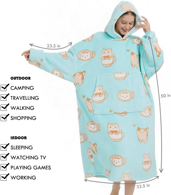 Wearable Blanket Hoodie Oversize Sherpa Fleece Hooded Blanket for Adults and Kids Cozy Sweatshirt for Women Men - Image 3