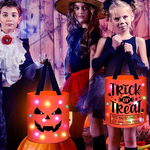 Halloween Trick or Treat Bags Candy Bucket Basket Decoration Light Up Ghost Sweet Bags Multipurpose Reusable Goody Buckets for 2026 Halloween Party Decor Supplies Favors Gifts 1 Pack