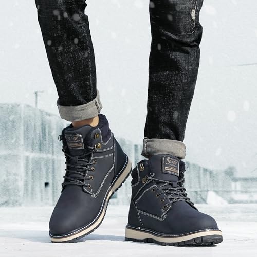 Image of ARRIGO BELLO Mens Winter Boots Snow Casual Booties Warm Fur Mesh Lined Ankle Outdoor Lightweight Non-Slip Trekking Walking Leather Shoes