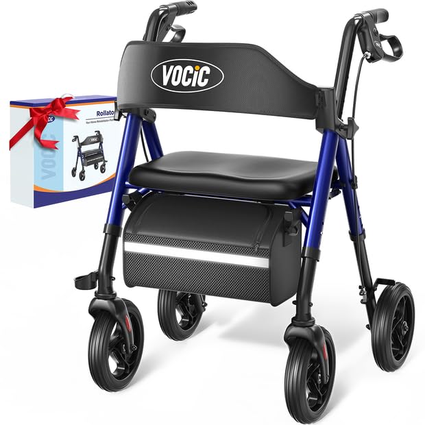 VOCIC Walkers for Seniors,Foldable Walker with Seat,Rollator Walker with Durable Aluminum,8' Big...