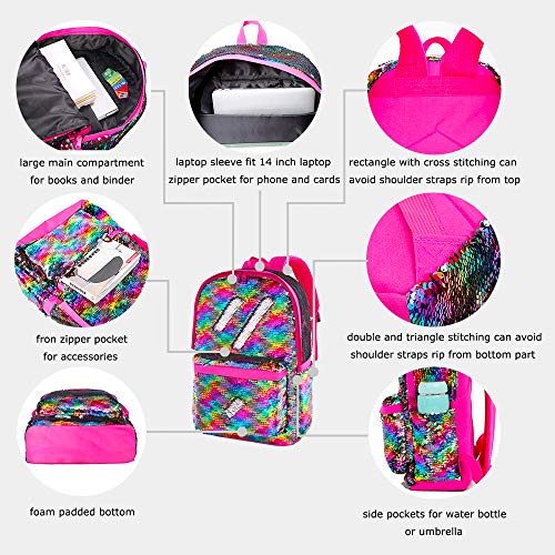 Flip Sequin Backpack For Girls Kids Kindergarten Elementary Middle School Bookbag Cute Spark Book Bags Teen Travel Outdoor Daypack Back Pack(Rainbow) #TOP4