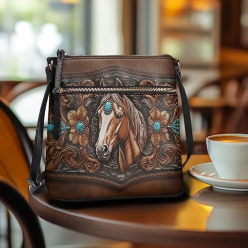 Image of Leather Women Crossbody Hobo Bag Satchel Purse Handbag with Adjustable Shoulder Strap and Zipper Pockets