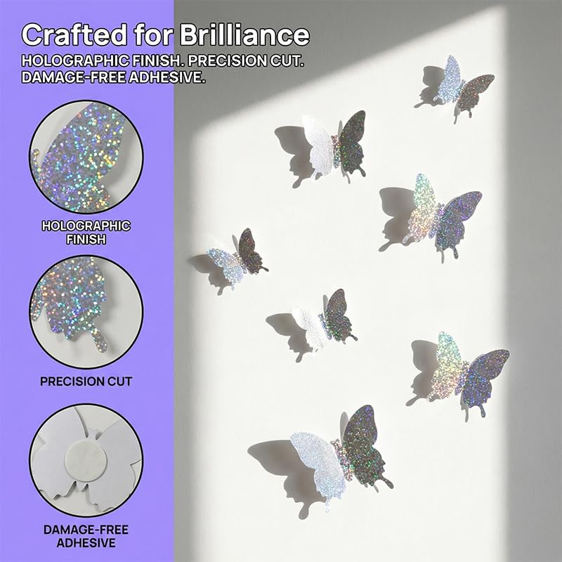 12 vinilos 3D mariposas adhesivas decorativas miniatura 3