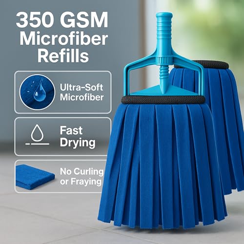 Image of Microfiber Floor Mop Clip with 2 Refill Pads - Mop Head Only (No Stick Included) - Compatible with Wooden, Steel & Plastic Handles - Wet & Dry Cleaning