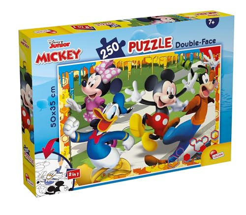 Liscianigiochi Puzzle para niños de 250 piezas 2 en 1, Doble Cara con reverso para colorear - Disney Mickey Mouse En La Playa 48113