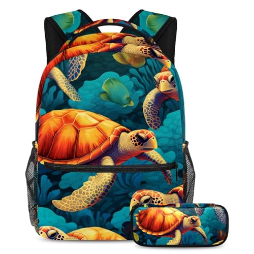 Cartable bleu Tortues sous-marines 57 sac à dos large contre le désordre