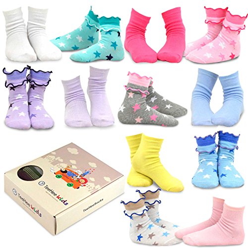 Little Boys Girls Toddlers Casual Novelty Cotton Crew Socks in sets of 9 pairs or 12 pairs, elegantly presented in a Gift Box