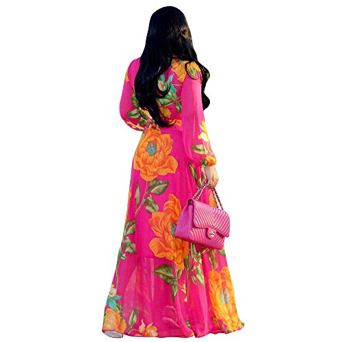 Image of Nuofengkudu Womens Chiffon Deep V-Neck Maxi Dress Summer Boho Dresses(S-5XL)