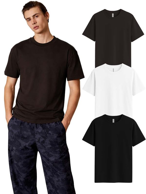 Image of Sleepynuts Half Sleeve Round Neck 100% Cotton Tshirt for Mens Pack of 3 Regular Fit Solid T-Shirts Combo