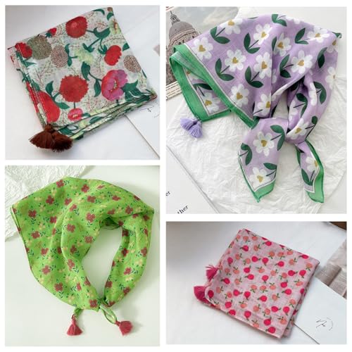 4Pcs Fashion Neck Scarf Hair Scarf Cotton Bandana for Women's Hair Lightweight Scarf Headscarf Small Square Neck Scarves,Random Style,23"x23"3