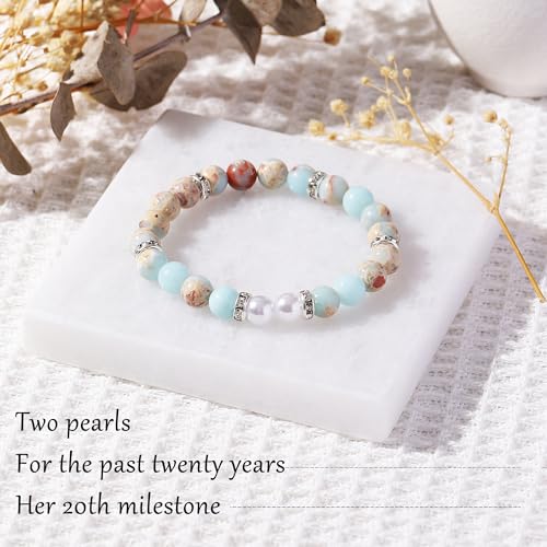 20th Birthday Gifts for Women Teen Girls Natural Stone birthday Bracelets Gifts for 20 Year Old Female Daughter Sister Best Friend 20th Birthday decorations 20th Birthday Gift Ideas, sky blue2
