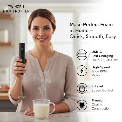 Image of Coffee Frother Electric Rechargeable Coffee Maker Machine for Home Electric Coffee Frother Machine & Milk Whisker with Dual Spring Tech | Free Recipe Book