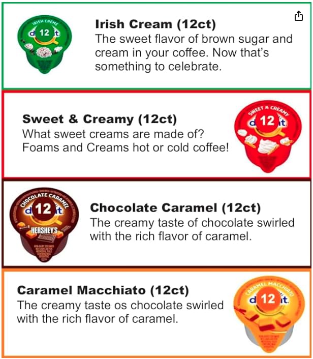 Coffee Creamer Singles Variety Pack Packaged, Mini Coffee Creamer & Mini Moo's 4 Flavor Assortment (48 Pack) for Home, Office, Bar, Gift