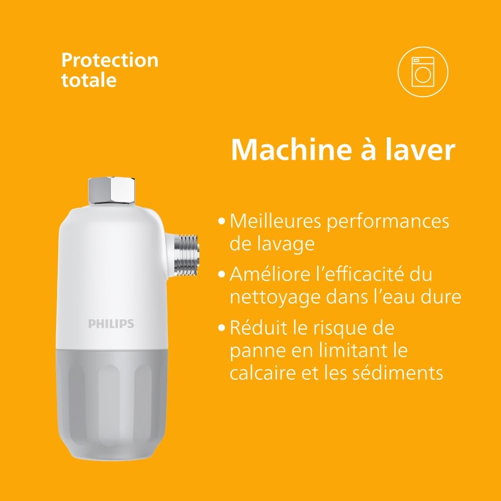 Inhibiteur de calcaire Philips Water, filtration en 3 étapes, capacité de filtration de 27 000 litres, protège votre lave-linge, votre lave-vaisselle et votre chauffe-eau