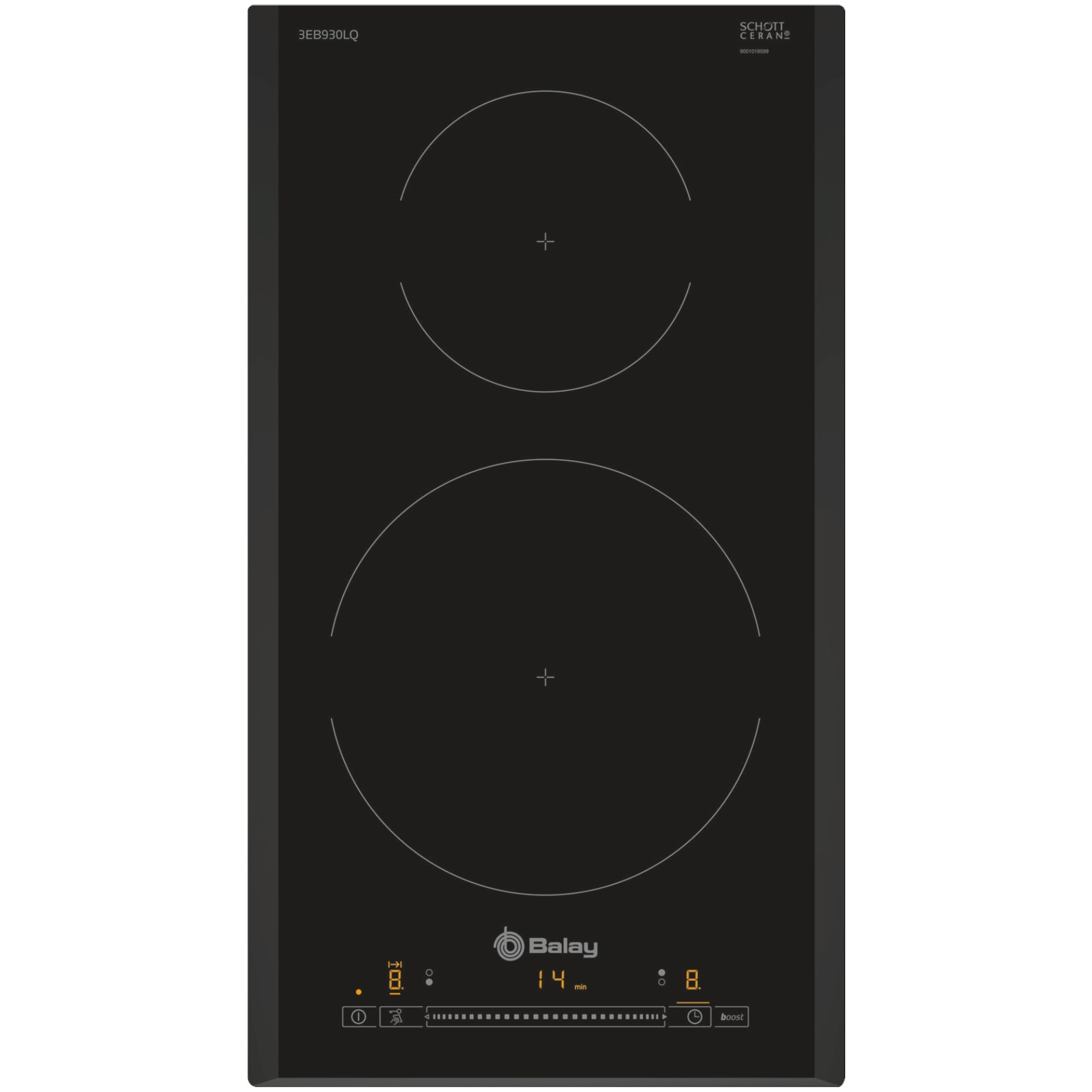 Balay 3EB930LQ - Placa modular de inducción, 2 Zonas, 30 cm, 175 Wh/kg , Negro, Control Deslizante con 17 niveles de cocción, Programación de tiempo de cocción