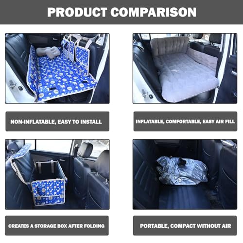 Image of Allextreme CB-S06 Non-Inflatable Car Bed with Two Pillows Portable & Foldable Design Polyester Fabric Back Seat Sleeping Mattress & Multi Storage Organizer for Baby Kids Travel Camping Picnic (Blue)