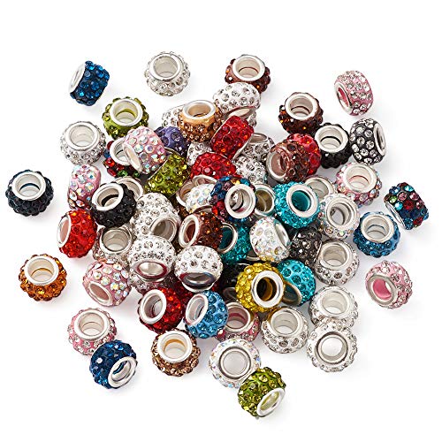 Craftdady 100Pcs Polymer Clay Large Hole European Beads with Rhinestone 11-12x7-7.5m Rondelle Slide Bead Spacers for DIY Snake Chain Charm Bracelet Making with 5mm Big Hole - Image 3