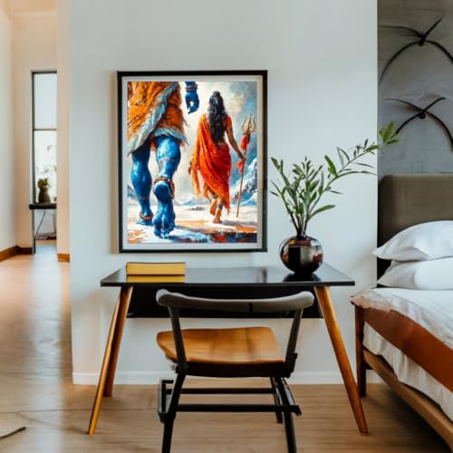 Image of Whattacraft! Paint by Numbers for Adults and Kids | Premium Painting Kit in Gift Packaging| Rolled Canvas | Do-it-Yourself Wall Decor | DIY | Lord Shiva and Goddess Parvati 40x50