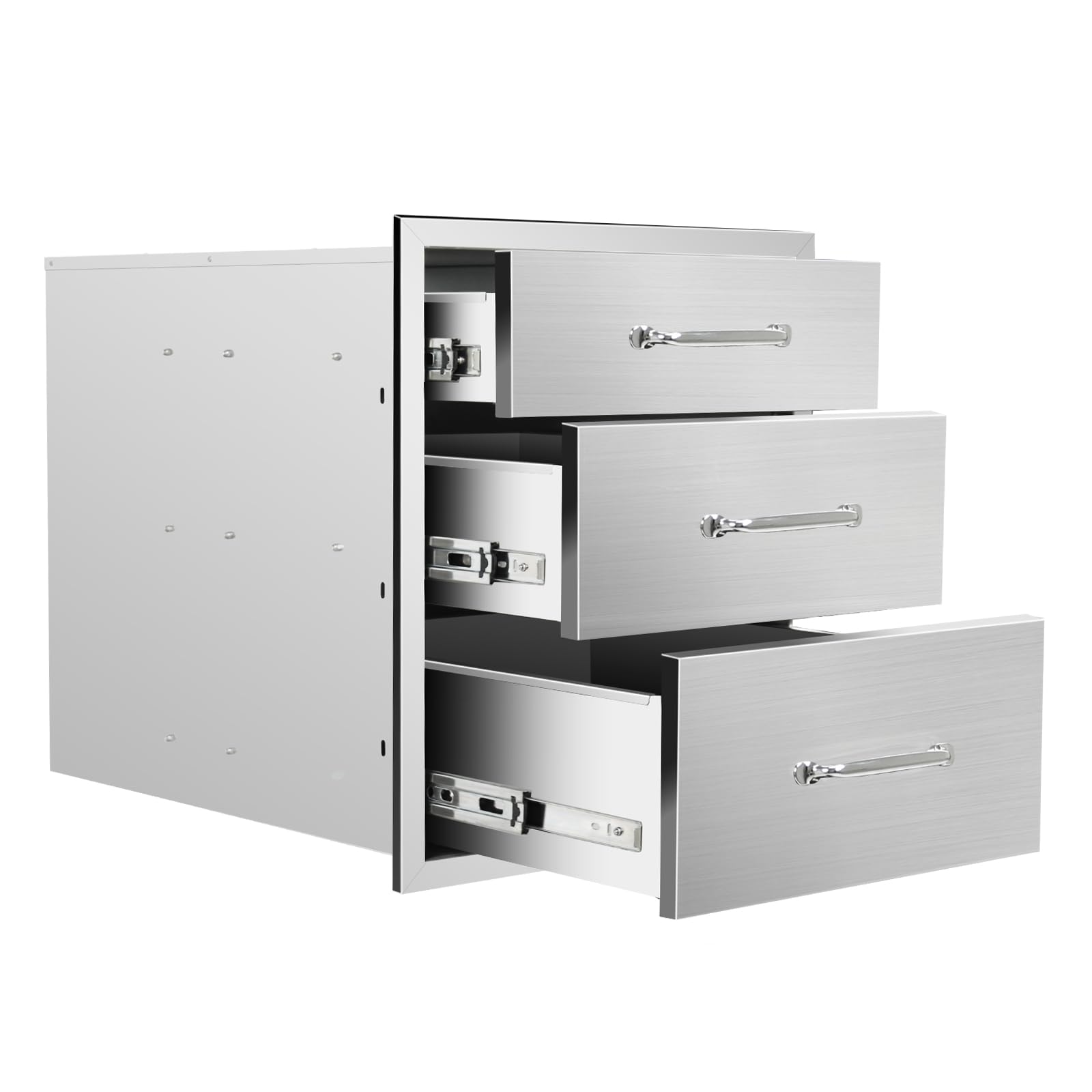 Outdoor Kitchen Drawers 18" W x 21" H x 23" D Stainless Steel Drawer BBQ Triple Drawers with Chrome Handle for Outdoor Kitchen Island, Patio Grill Station