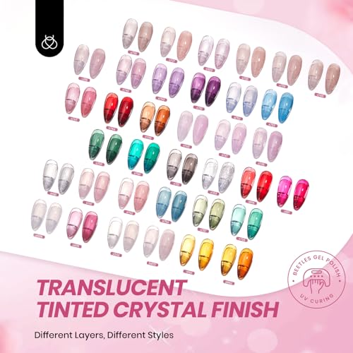 Image of Beetles Jelly Gel Nail Polish Set, 53PCS 36 Colors Jelly Pink Milky White Red Black Blue Green Silver Cat Eye Base Glitter Glossy Matte Top Coat Crystal Ice Collection French Nails Gift for Women